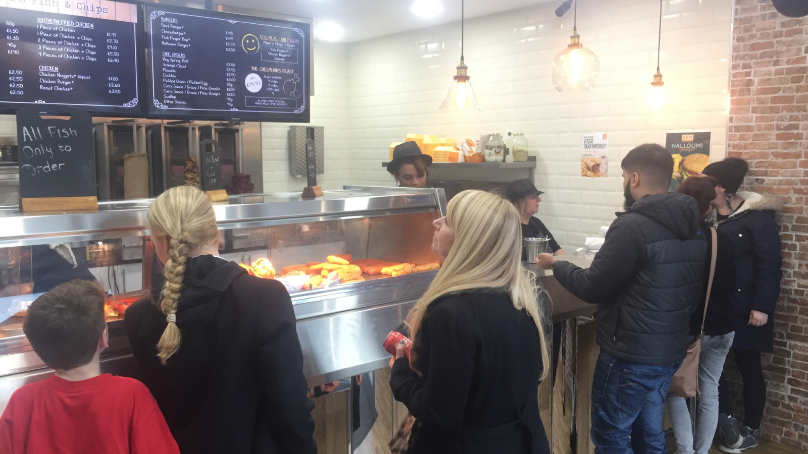 Customers at Chelmund's Chippy