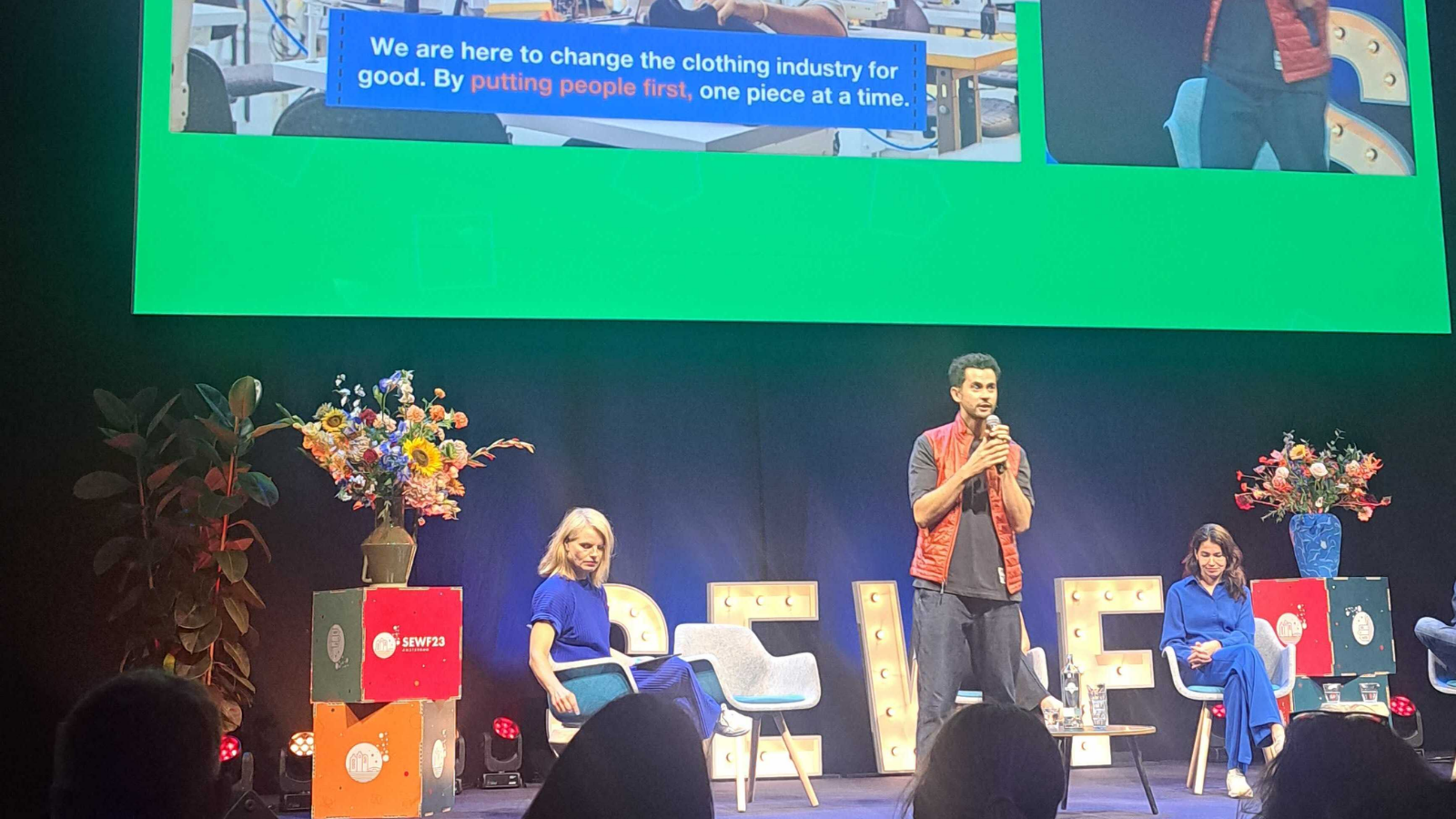 A speaker on stage at SEWF