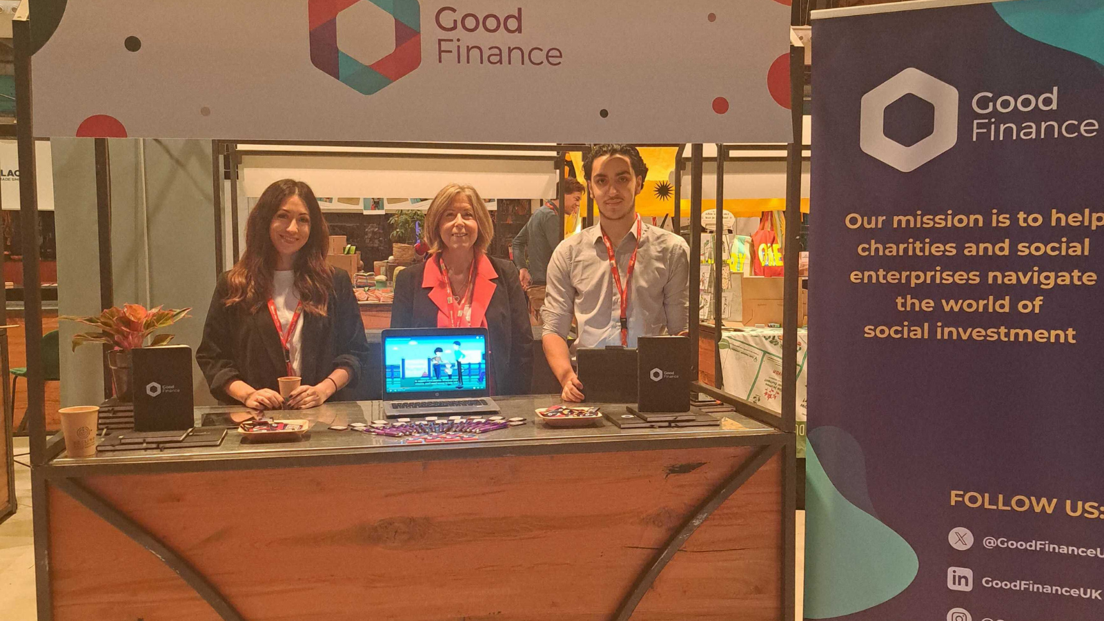 Olivia, Mel and Abdullah at the Good Finance stand 