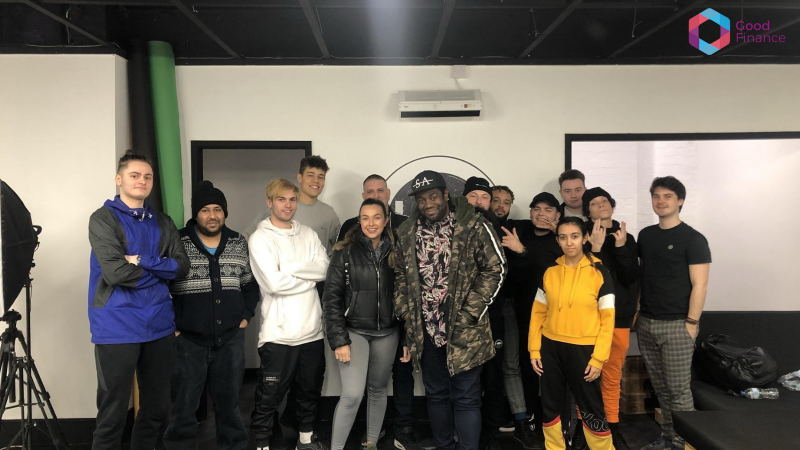 Group of artists stood together at HQ Recording studio 