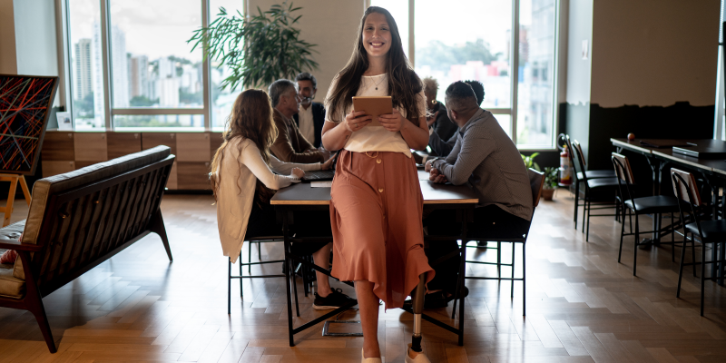 Female leader in meeting