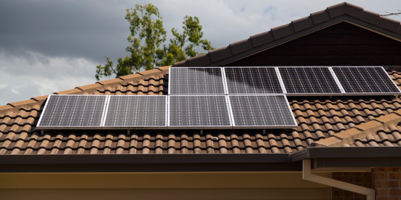 Solar panels on a roof of a community building 