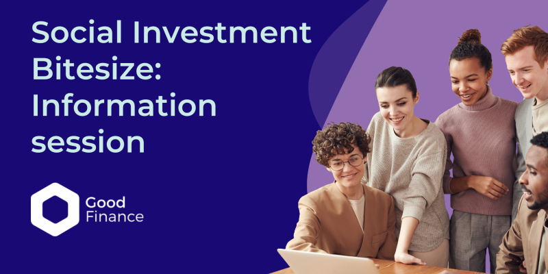 Image of people looking at a laptop screen and smiling. Text reads Social Investment Bitesize: Information Session